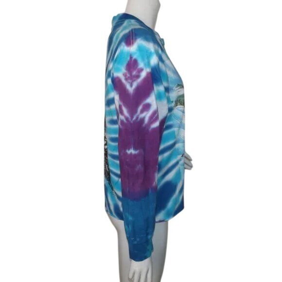 Vtg GRATEFUL DEAD Cropped Tee, L, Blue Tie-dye, Long sleeve, Skiing Skeleton - Picture 9 of 15